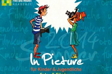 Illustration zweier Kinder die sich fotografieren