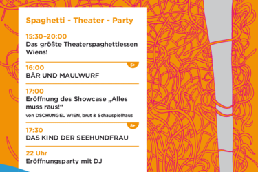 Plakat Dschungel Wien Saisonabschluss mit vielen Nudeln drauf und dem Programmangebot